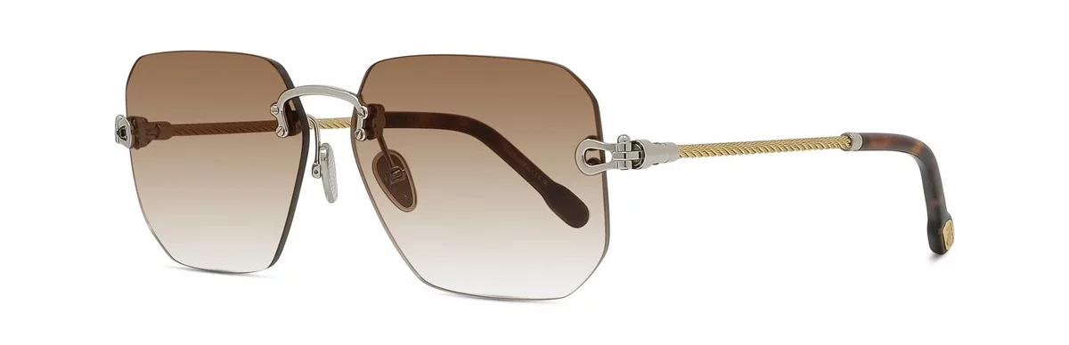 Lunettes de soleil Fred Force10 FG40067U 16F - Métal argenté brillant avec des verres dégradés marron