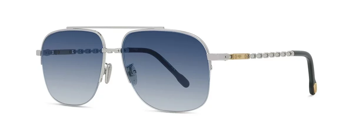 Lunettes de soleil Fred FG40073U 16W - Métal argenté brillant avec des verres dégradés bleus